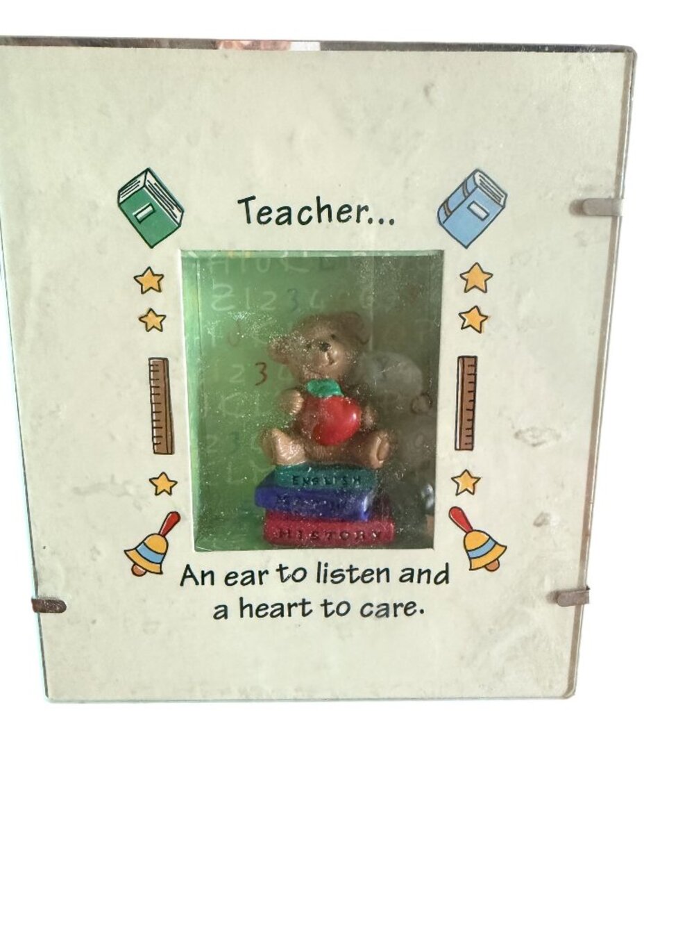 Teacher Appreciation Plaque w/3D Bear & Books"An Ear To Listen & A Heart To Care